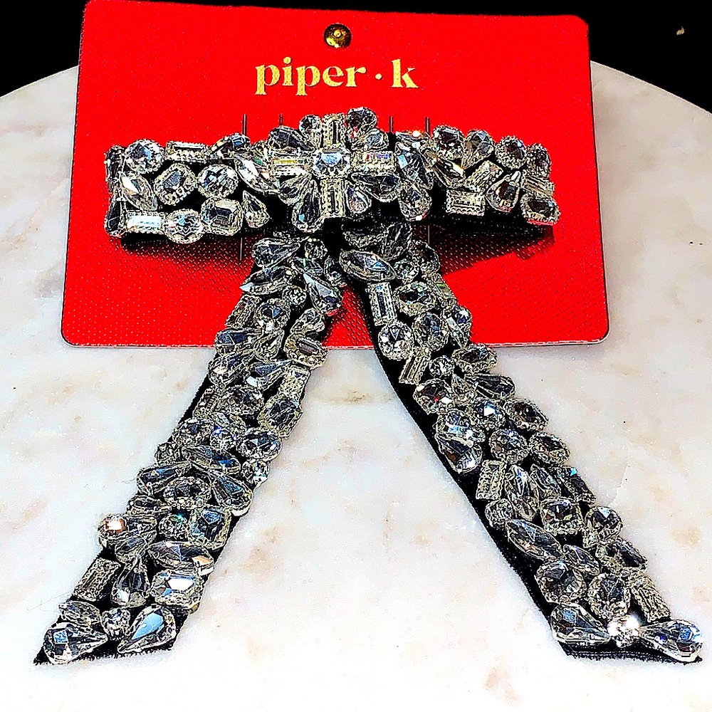 PIPER.K BARRETT BOW RHINESTONES NEW HAIR ACCESSORIES 5 INCH BY 6 1/2 INCH